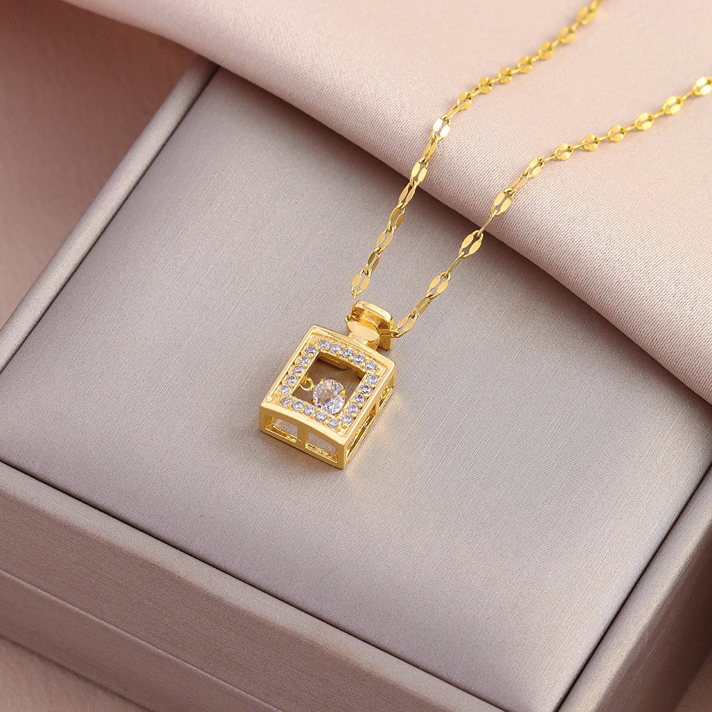 Cubed Perfume bottle Necklace - Anti Tarnish