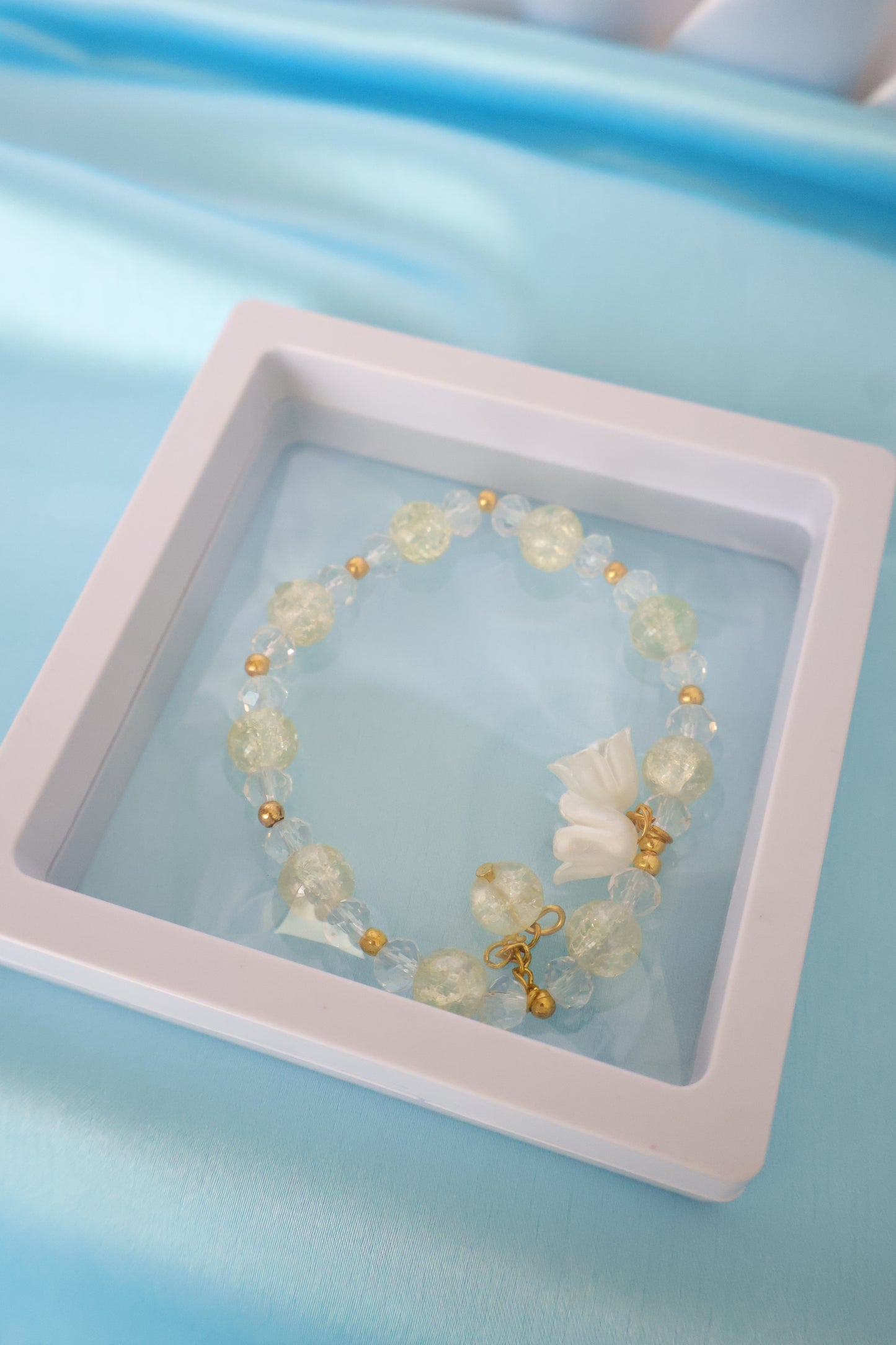 Mint Breeze Flower Tassel Crystal Beaded Bracelet