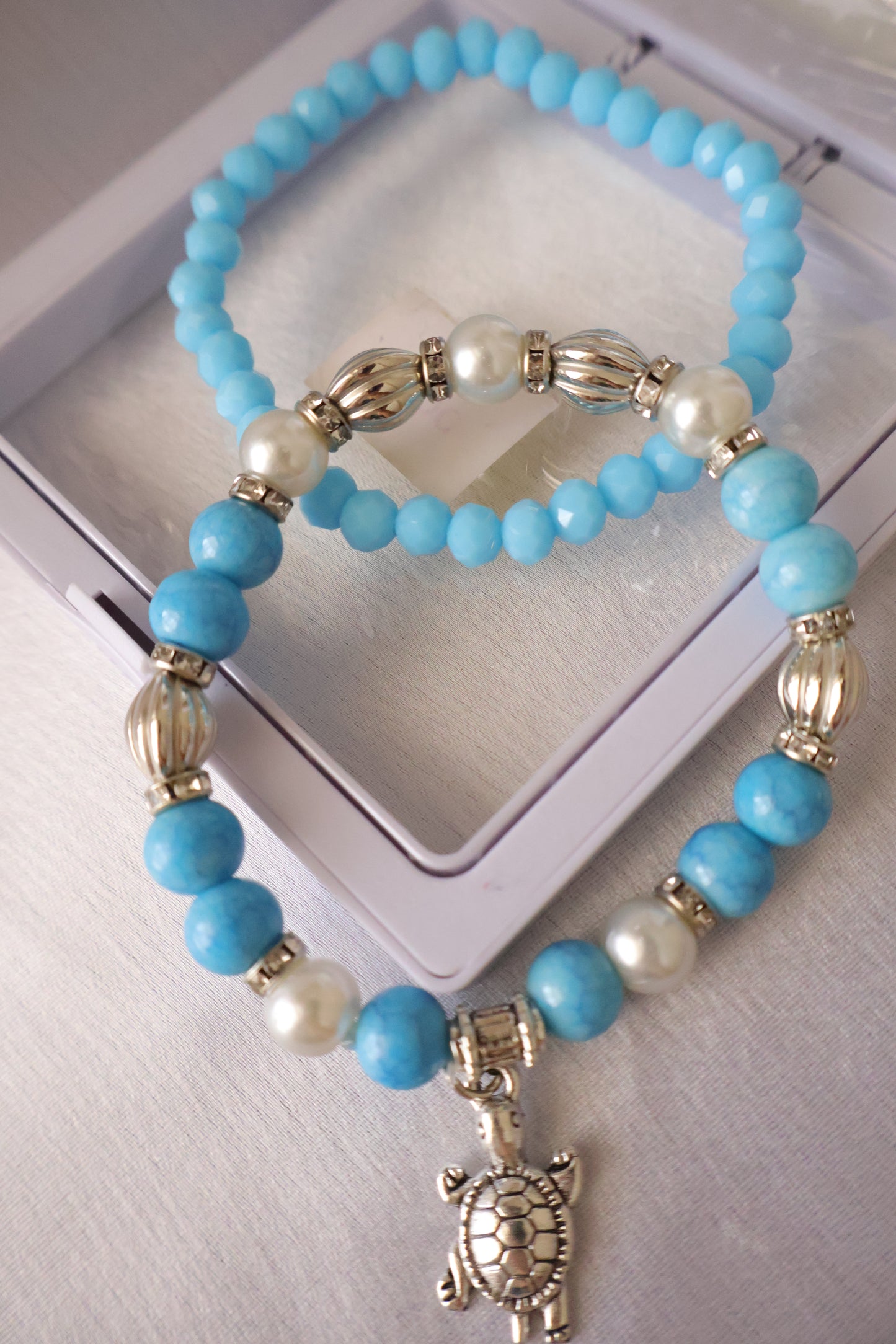 Indigo Breeze Turtoise Charm Stackable Beaded Bracelet