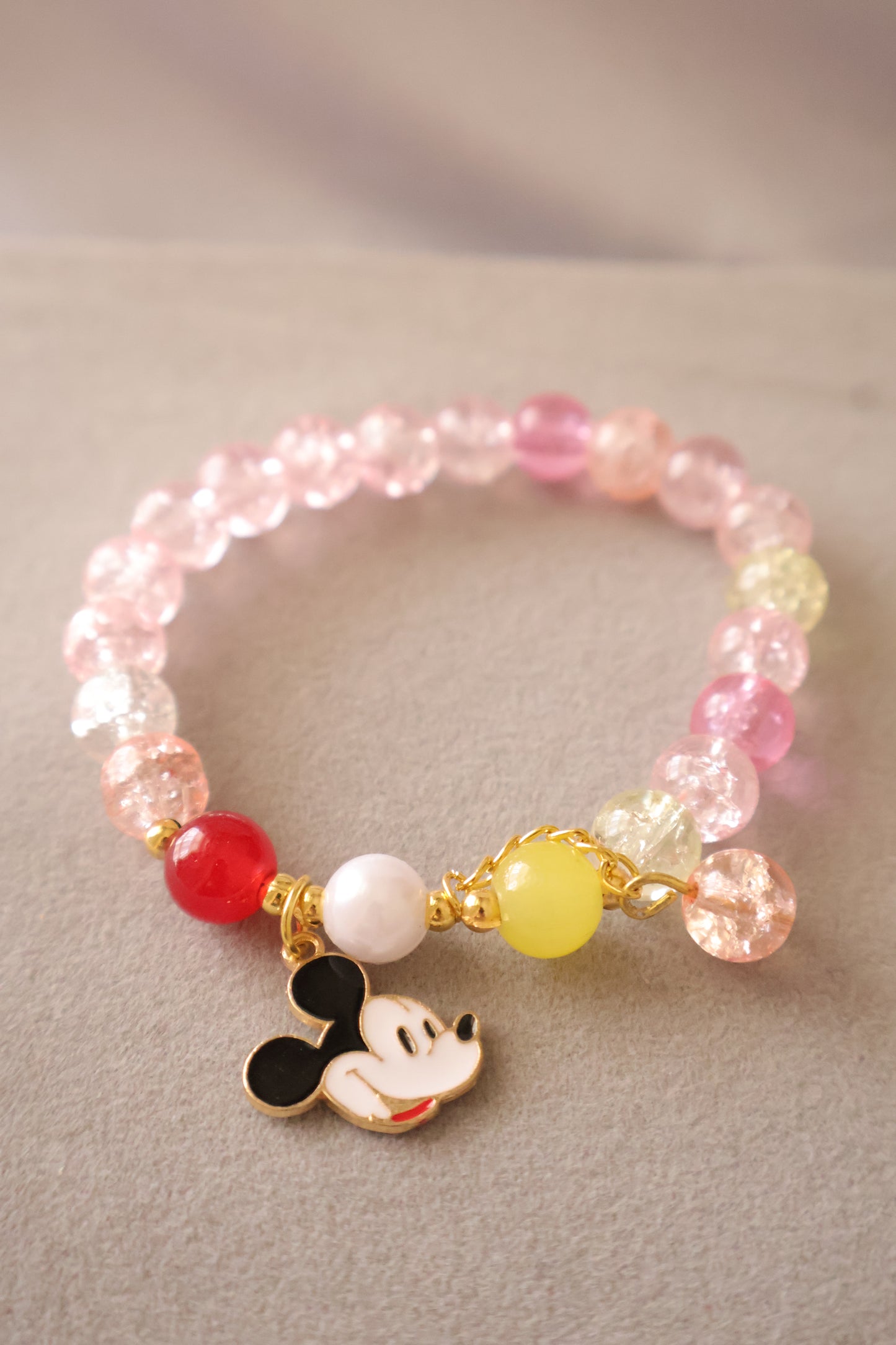 Pink Mickey Charm Beaded Bracelet