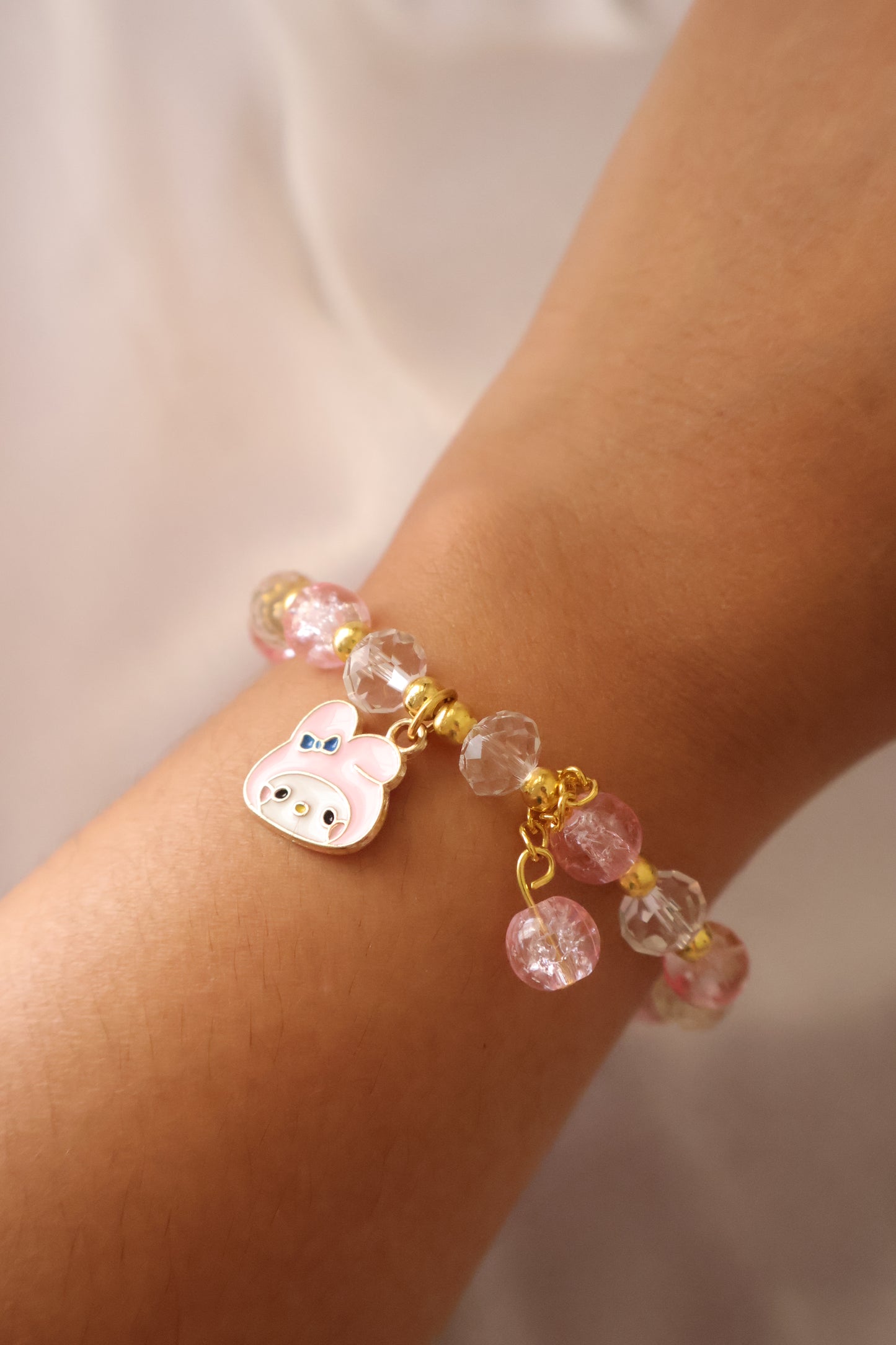 Blush Pink with golden beads charm bracelet
