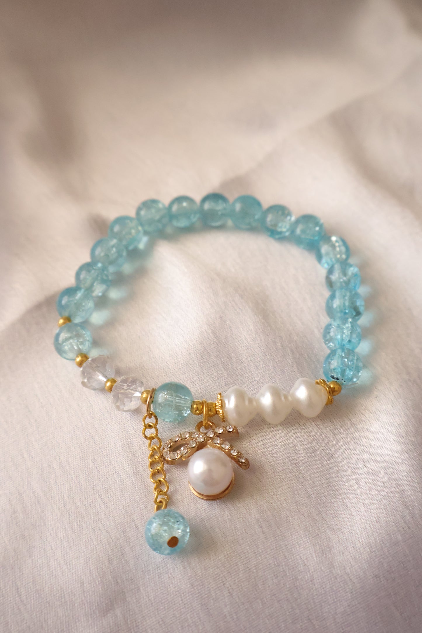 Ocean Blue Bow Tassel beaded Bracelet