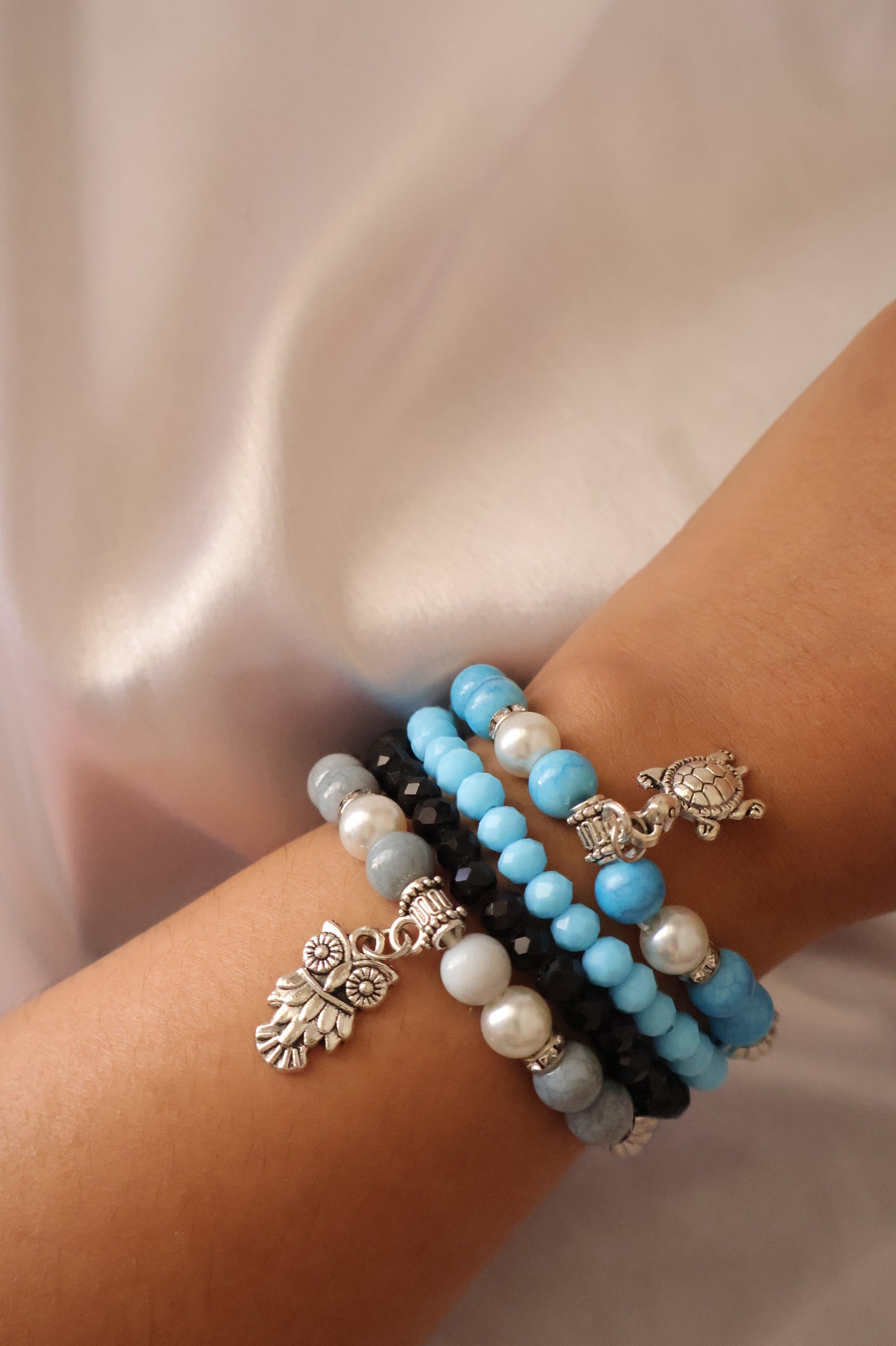 Charcoal Stone Stackable Beaded Bracelet