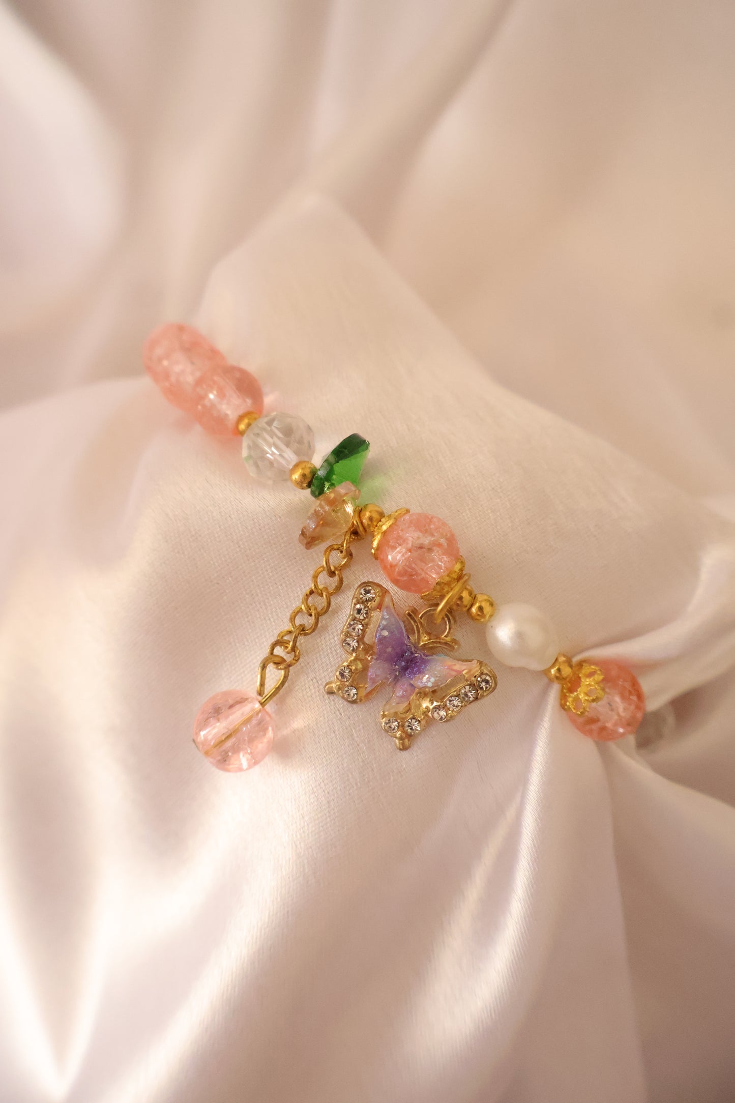 Crystal Beaded Butterfly charm bracelet