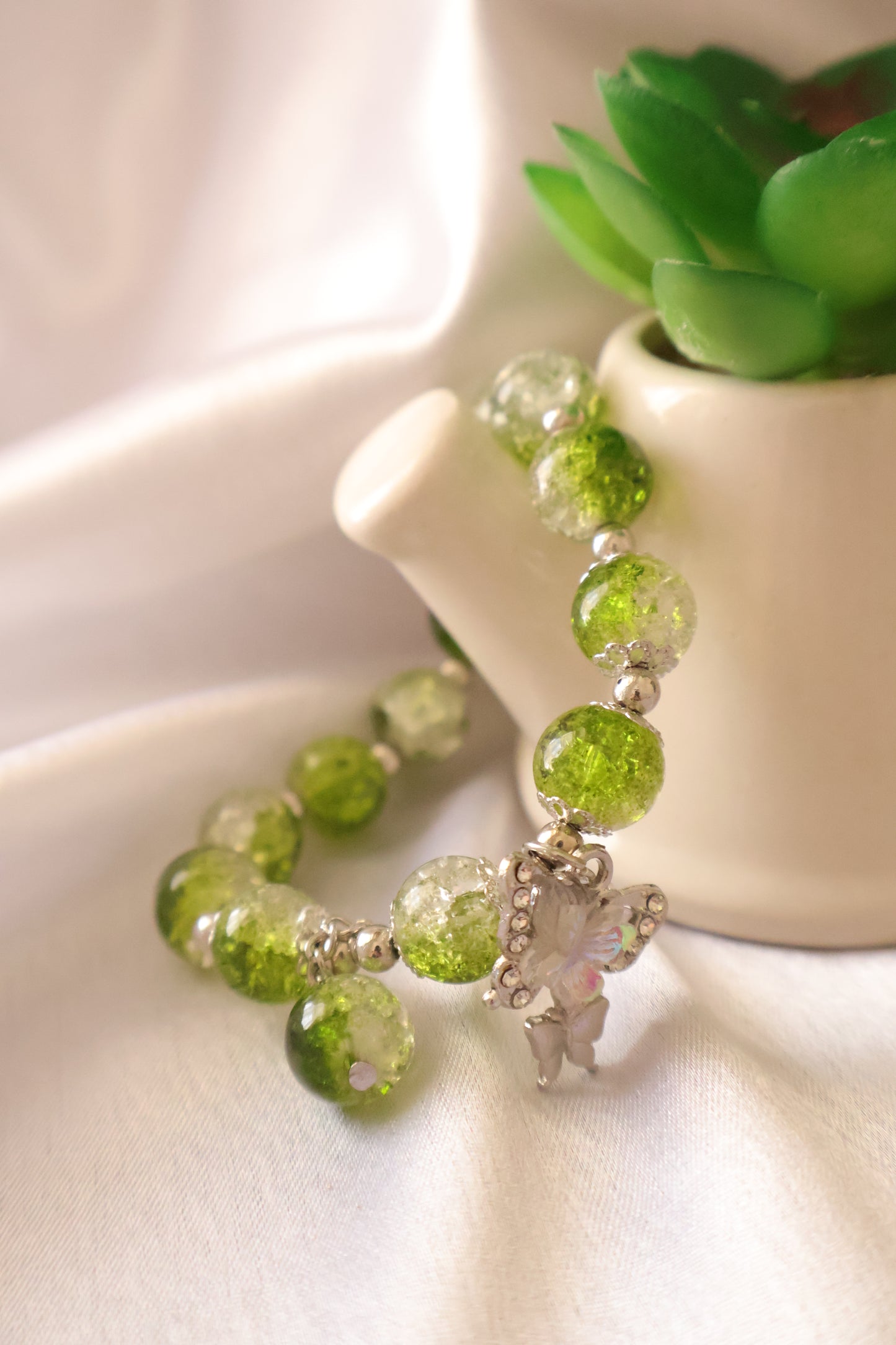 Emerald Green Butterfly Charm Crystal Bracelet