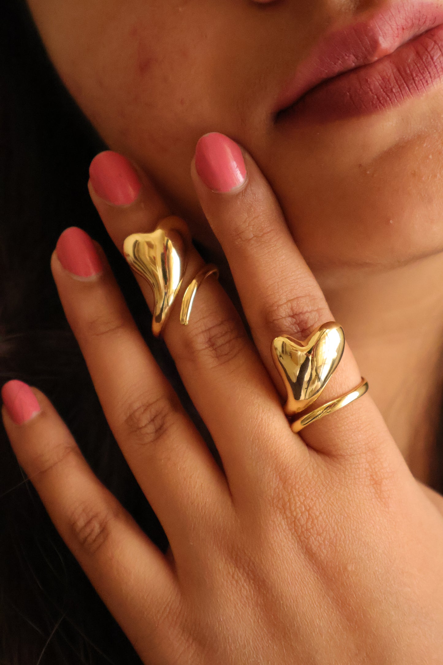 Heart Drop Gold Statement Ring (Adjustable-Anti Tarnish)