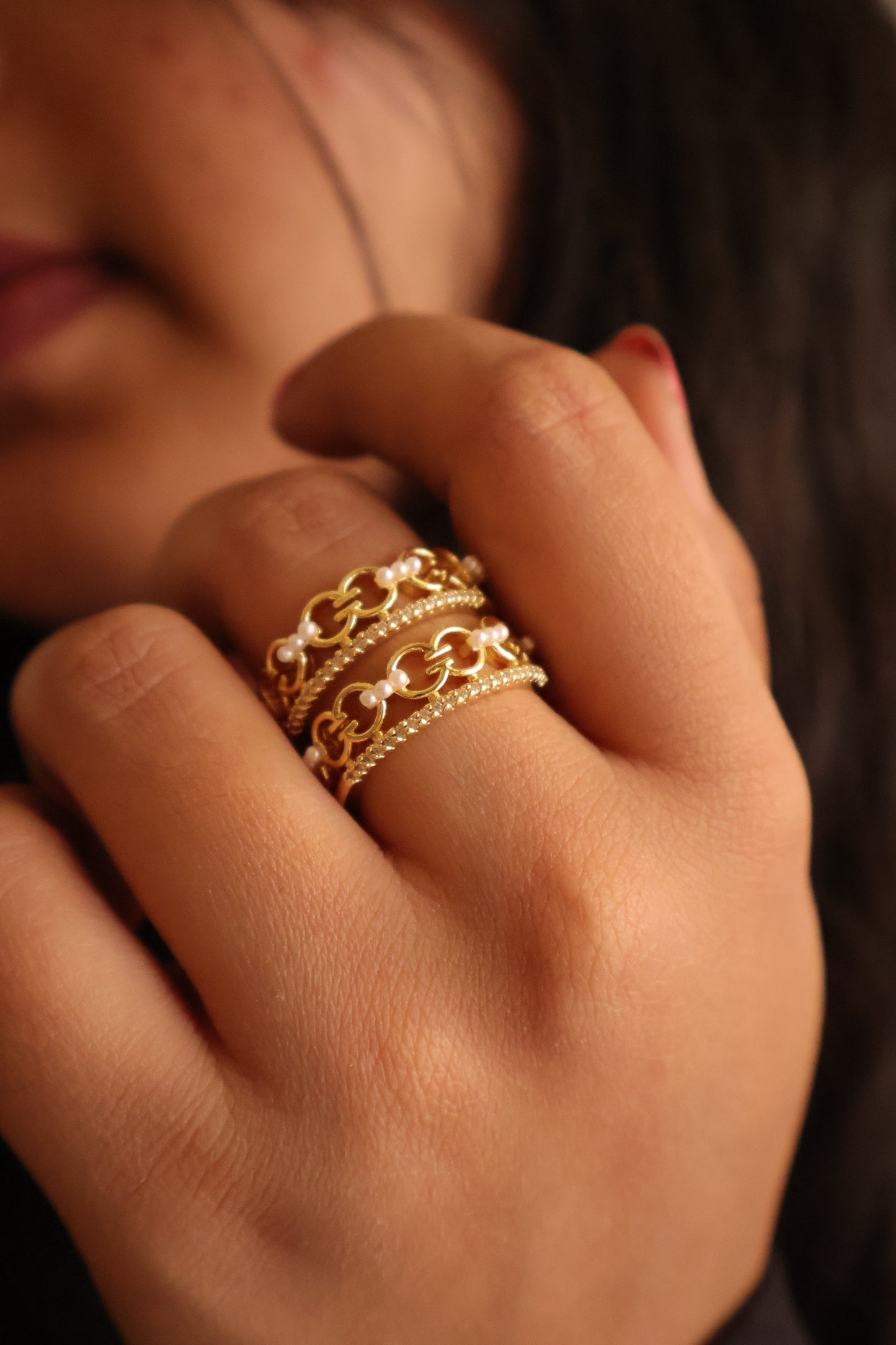 Ivory Luxe Stackable Ring (Adjustable, Anti Tarnish)