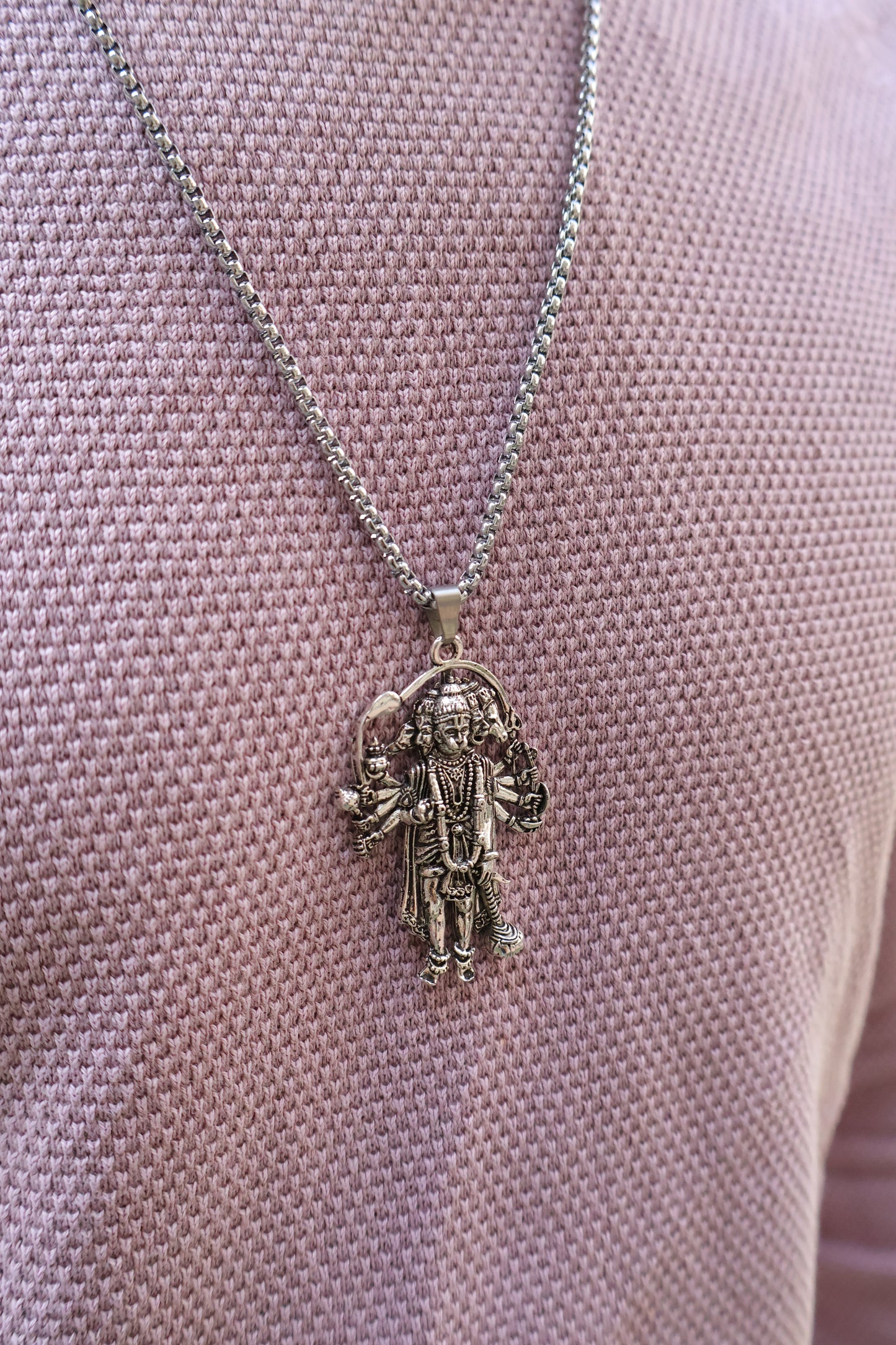 Silver Plated Panchmukhi Hanuman Ji Necklace