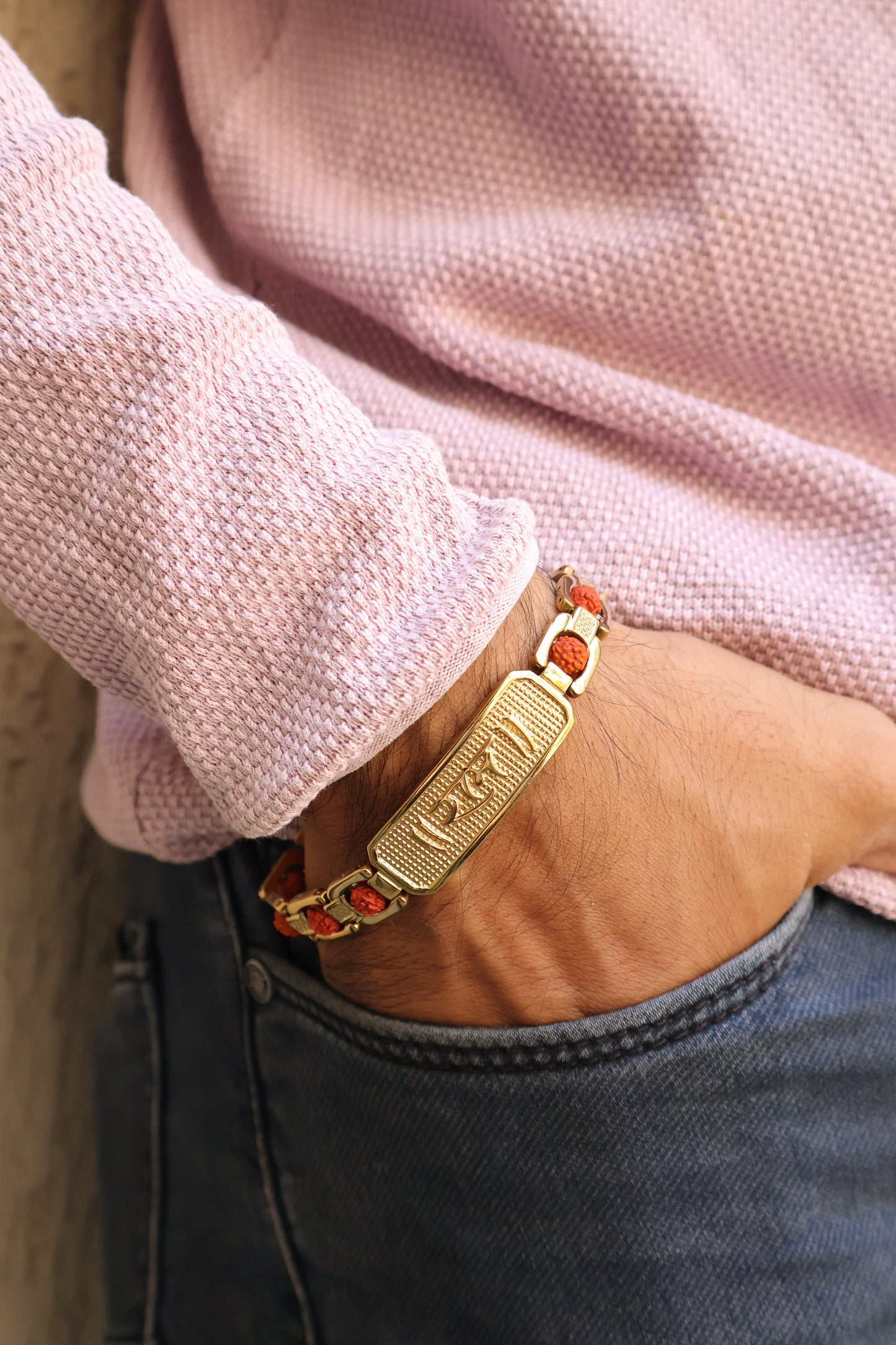 Gold Plated Ram Naam Bracelet with Rudrakash Beads