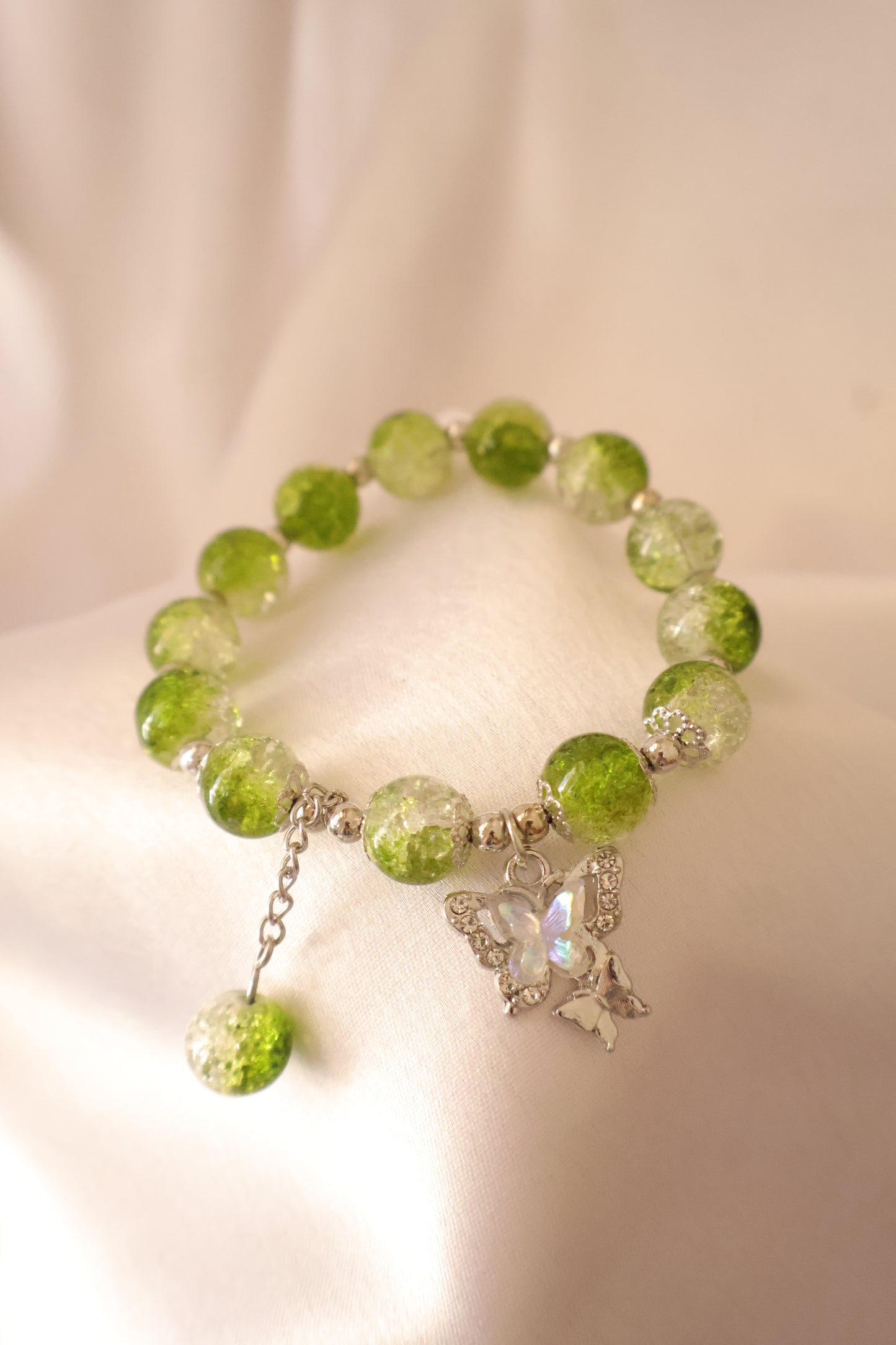 Emerald Green Butterfly Charm Crystal Bracelet