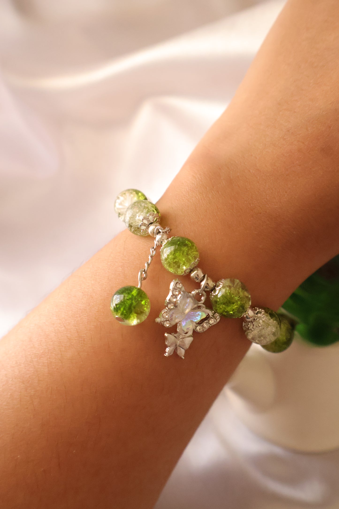 Emerald Green Butterfly Charm Crystal Bracelet